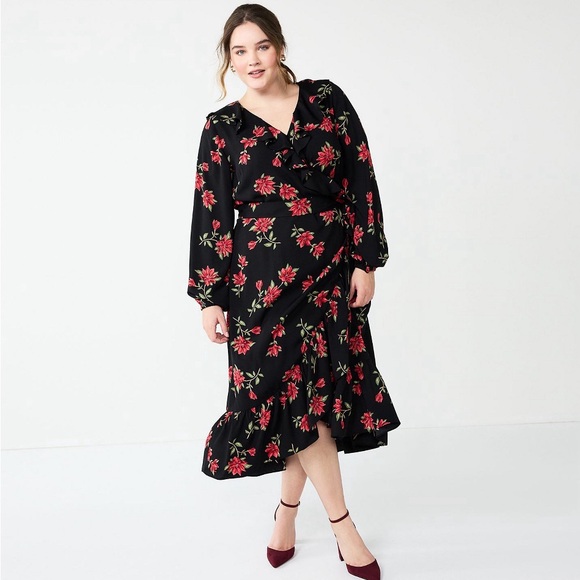 🖤❤️Draper James RSVP black floral wrap dress. Size 1X. EUC. ❤️🖤 - Picture 1 of 3
